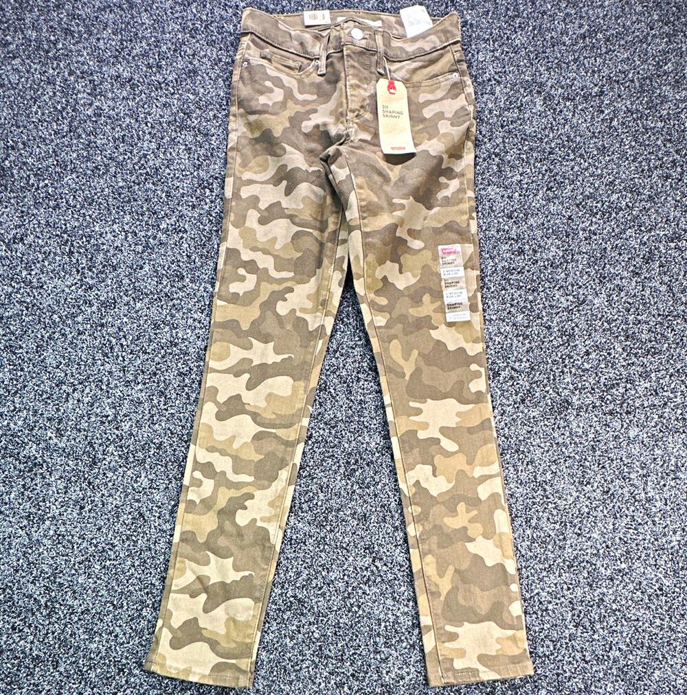 Levi’s Women’s Camouflage Green Beige Mid Rise Stretch Skinny Denim Jeans 26